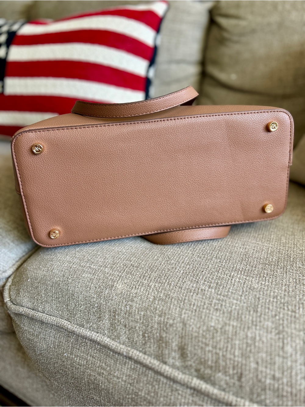 Anne Klein Brown Tote Bag with Striped Wristlet - Picture 6 of 7